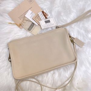 Vintage Coach Bone Basic Convertible Leather Crossbody Clutch Bag w/ Paperwork
